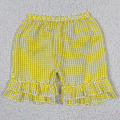 Boutique Baby Girls Shorts Ruffle Plaid Seersucker Fabric Shorts