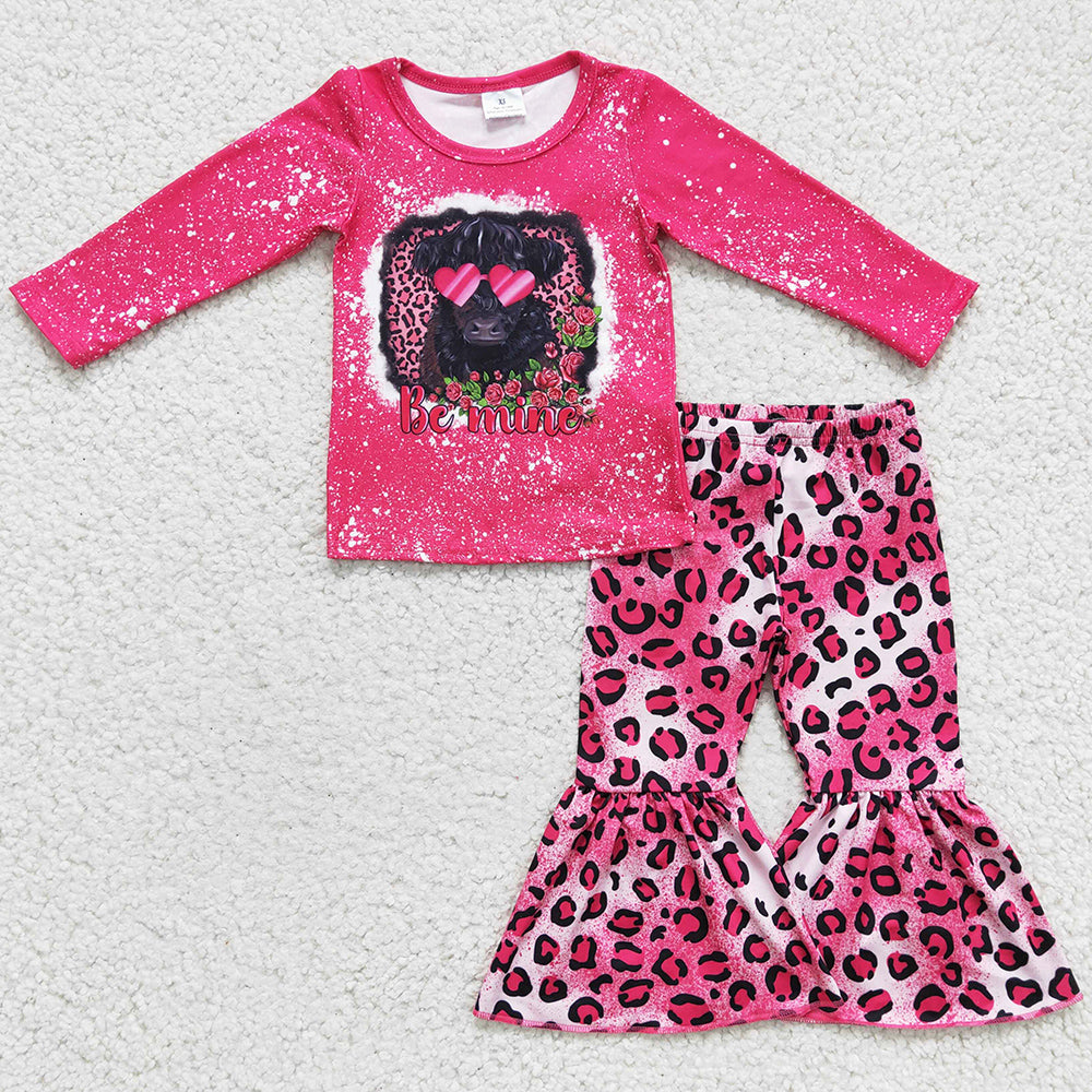 Valentine's Day Girls Clothing Love Cow Print Boutique Baby Girl Bell Pants Set GLP0369