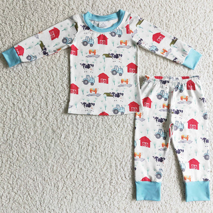 Farm Print Baby Girl Pajamas Boutique Kids Boys Sleepwear Set GLP0280