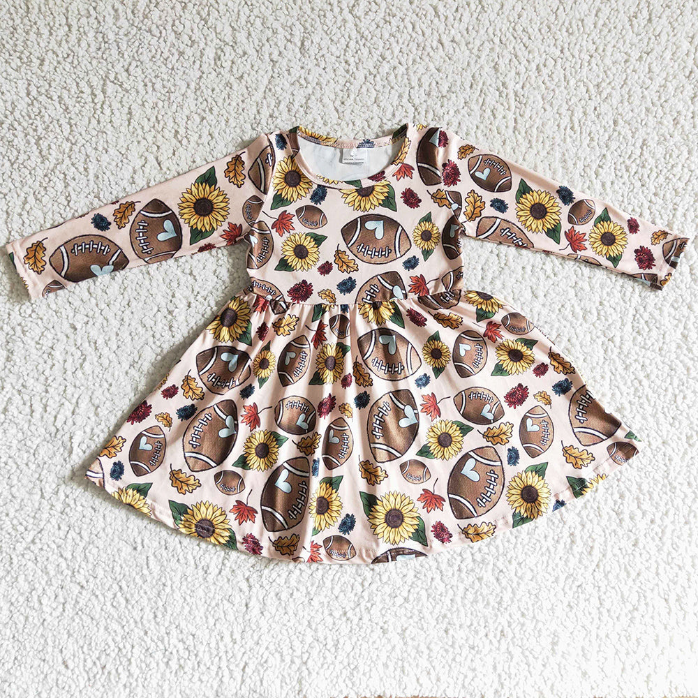 New Fashion Baby Girls Dress Sunflower Print Long Sleeve Girl Dresses GLD0137