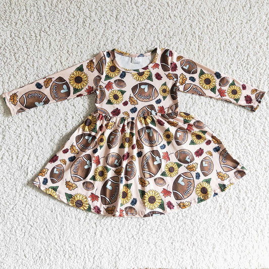 New Fashion Baby Girls Dress Sunflower Print Long Sleeve Girl Dresses GLD0137