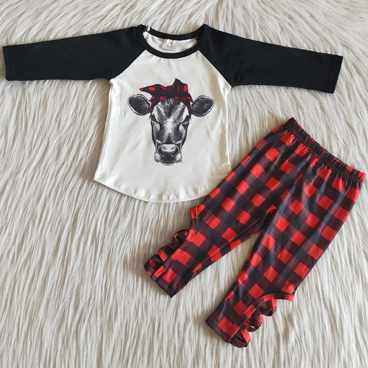 Cow Print Boutique Girls Clothing Sets Fashion Toddler Baby Girls Clothes Bell Bottom Outfits 6 B10-3