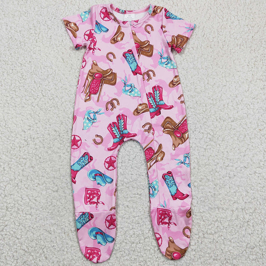 Western Style Baby Girls Romper Fashion Short Sleeve Baby Footie Jumpsuit SR0194