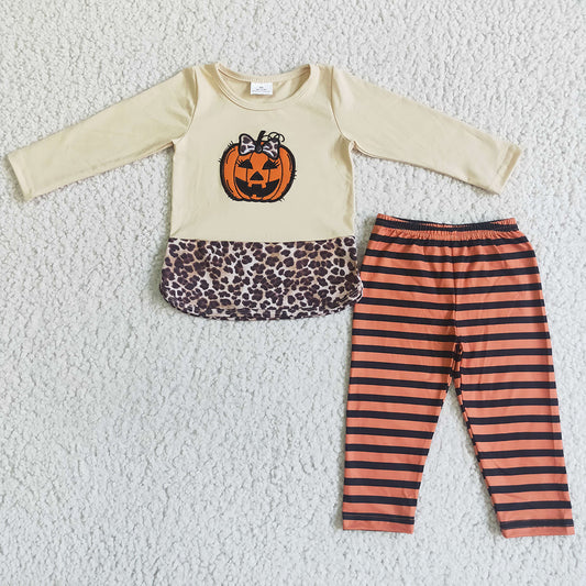 Pumpkin Embroidery Boutique Girls Halloween Clothing Set GLP0043