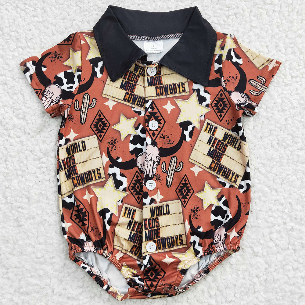 Western Style Infant Baby Romper Cow Print Fashion Girls Boys Jumpsuit SR0193