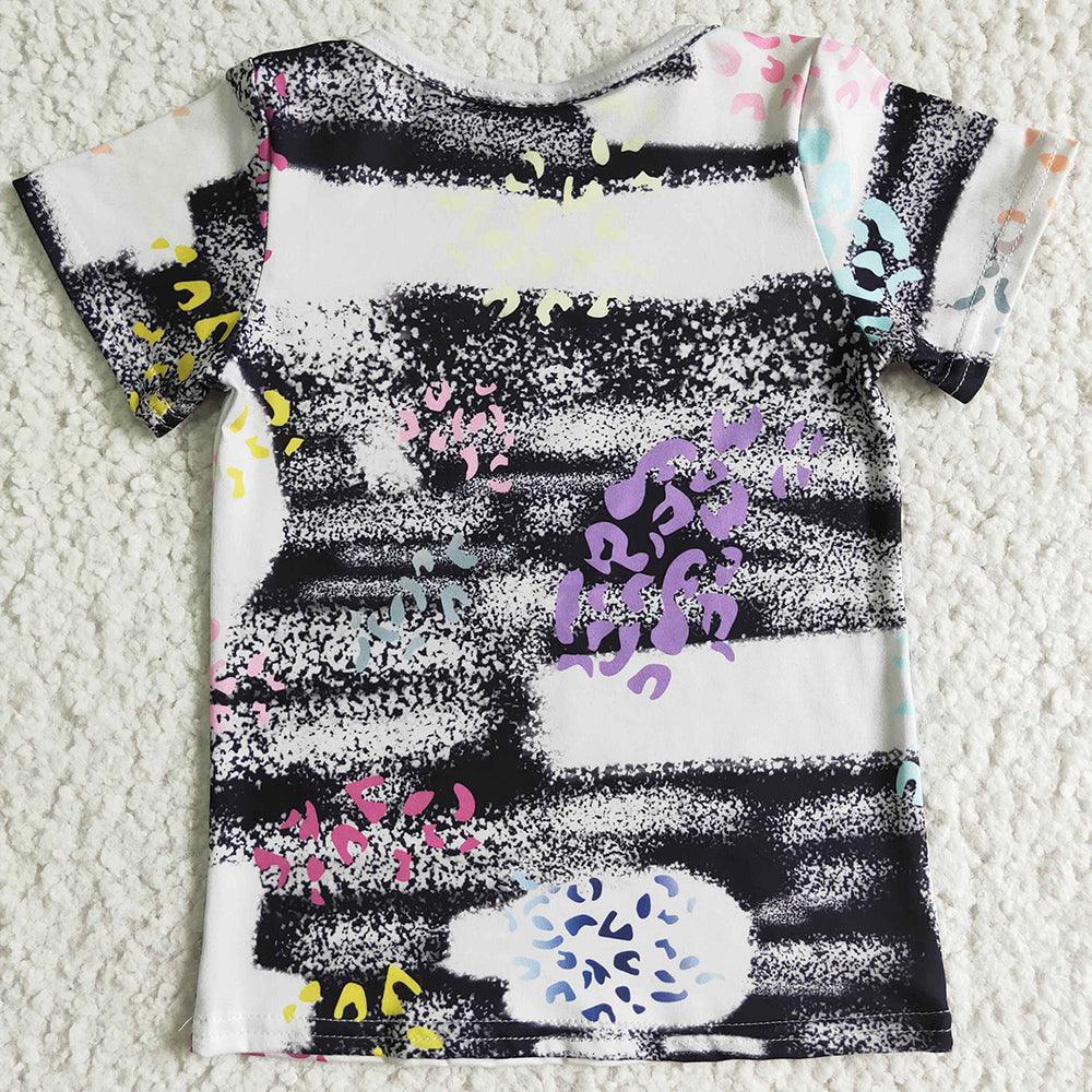 New Design Baby Girl Clothes Top Boutique Shirts Short Sleeve Summer Toddler Girl T-shirt Mini Girl Leopard Clothing Top GT0004