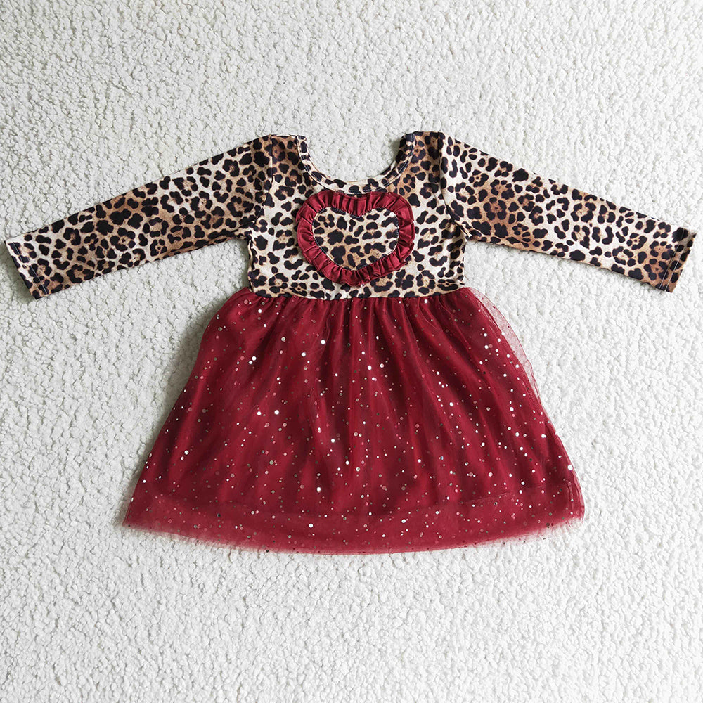 New Fashion Baby Girl Dress Love Leopard Print Boutique Girls Dress GLD0139