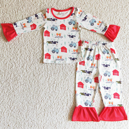 Farm Print Baby Girl Pajamas Boutique Kids Boys Sleepwear Set GLP0280