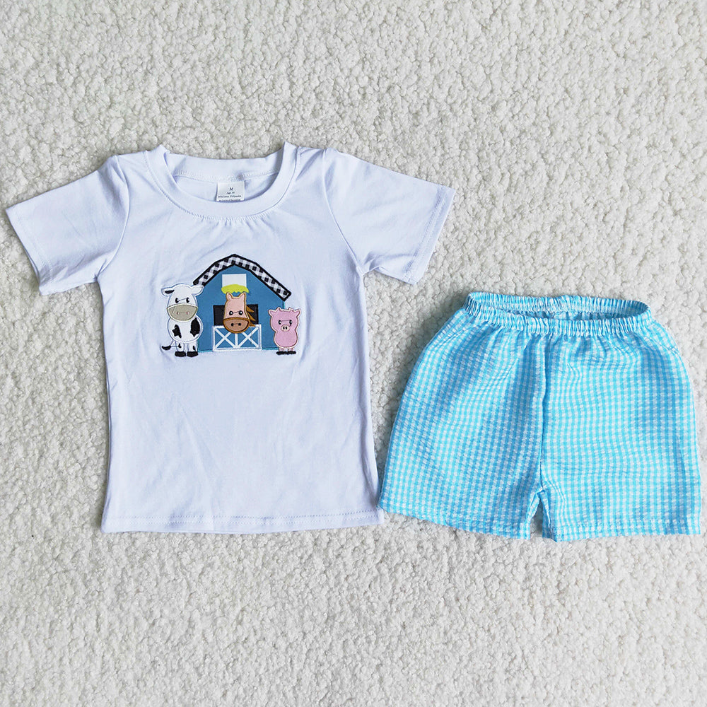 Summer Baby Boy Clothes Farm Embroidery Kids Boys Boutique Clothing Outfits B18-12