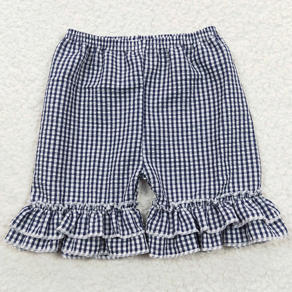 Baby Girls Shorts Double Ruffle Plaid Seersucker Fabric Shorts SS0068