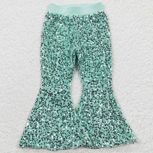 Baby Girls Pant Light Green Sequin Bell Bottom Pants P0109