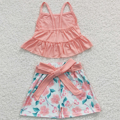 Cute Baby Girls Clothes Pink Flower Print Spring Summer Set GSSO0196