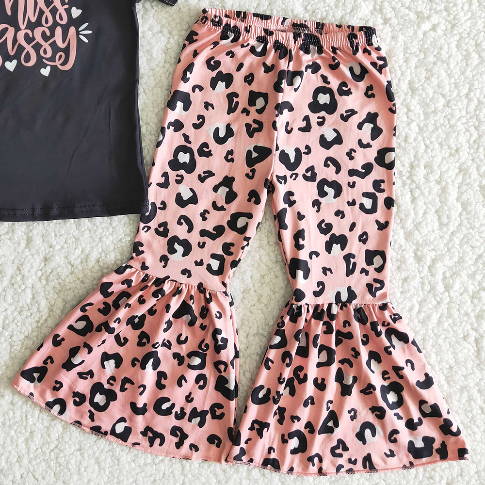 New Fashion Toddler Girls Clothes Boutique Baby Girls Clothing Leopard Bell Bottom Outfits Wholesale Children Clothes B14-14