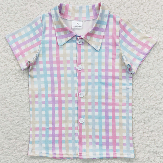 Baby Boys Plaid T-shirt Spring Short Sleeve Boy Shirts Tops BT0215