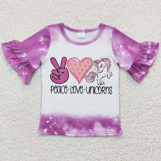 Baby Girls Clothes Tops Short Sleeve Unicorn Purple Shirts GT0161