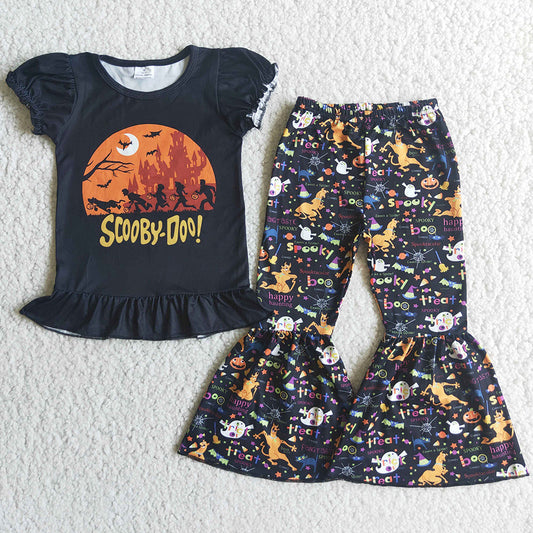 Girl Clothes Short Sleeve Bell Bottom Outfits Halloween Kids Clothes Boys T-shirt Cute E4-27