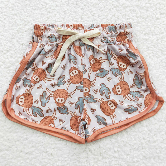 Boutique Kids Girls Western Highland Cow Summer Shorts SS0089