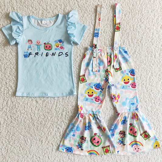 Fashion Kids Clothes Girl Outfits Boutique Girls Clothing Suspender Bell Bottom Pants Wholesale GSPO0040