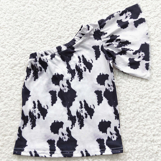 Boutique Baby Girls Clothes Cow Western One Shoulder Shirts Tops GT0168