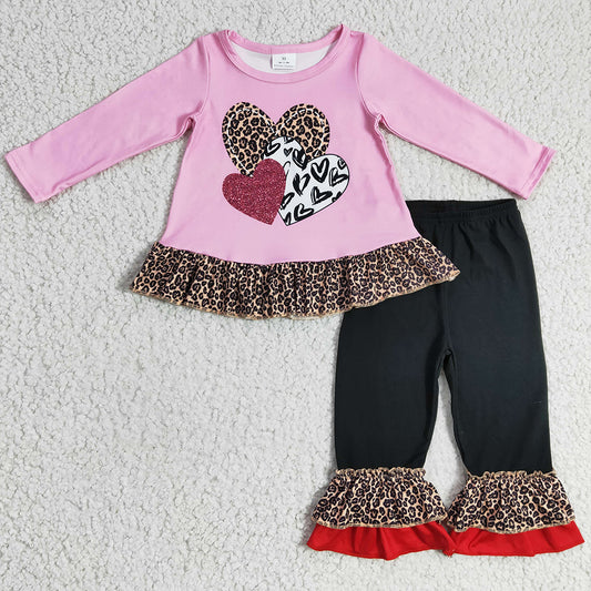 Love Print Baby Girl Clothes Valentine's Day Boutique Girls Clothing Set GLP0385