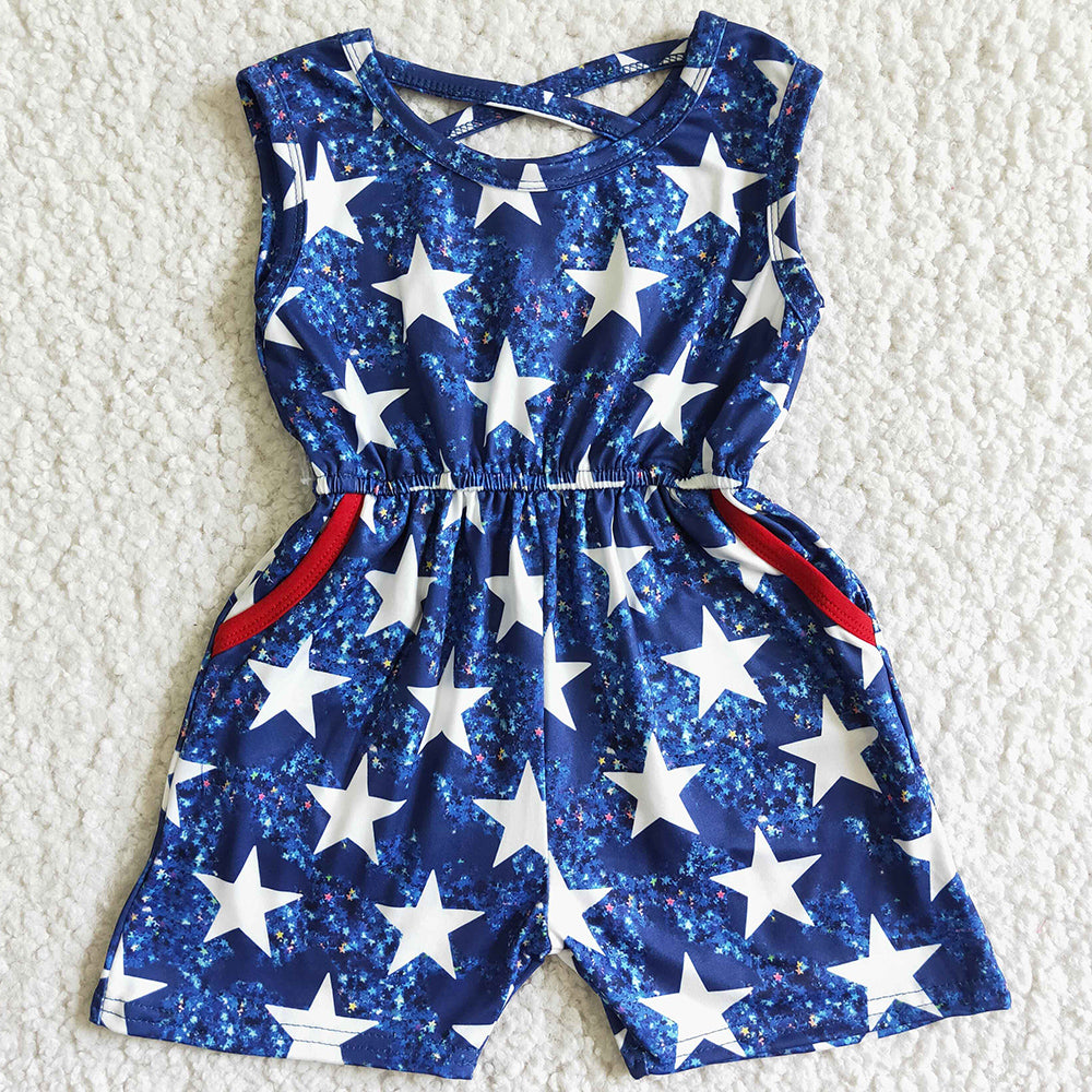 July 4th Baby Girls Jumpsuit Star Print Kids Baby Girls Rompers Suspender Summer Jumpsuit SR0028