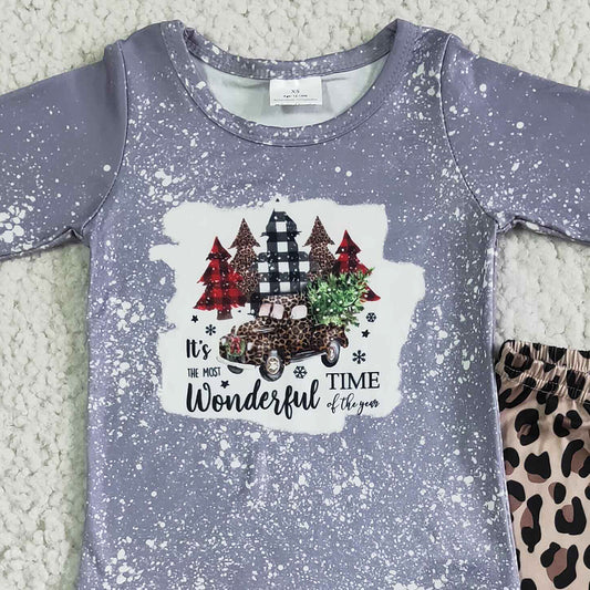 Hot Sale Baby Girl Clothes Set Christmas Tree Print Cute Girls Clothing Long Sleeve Bell Bottom Outfit 6 A3-5