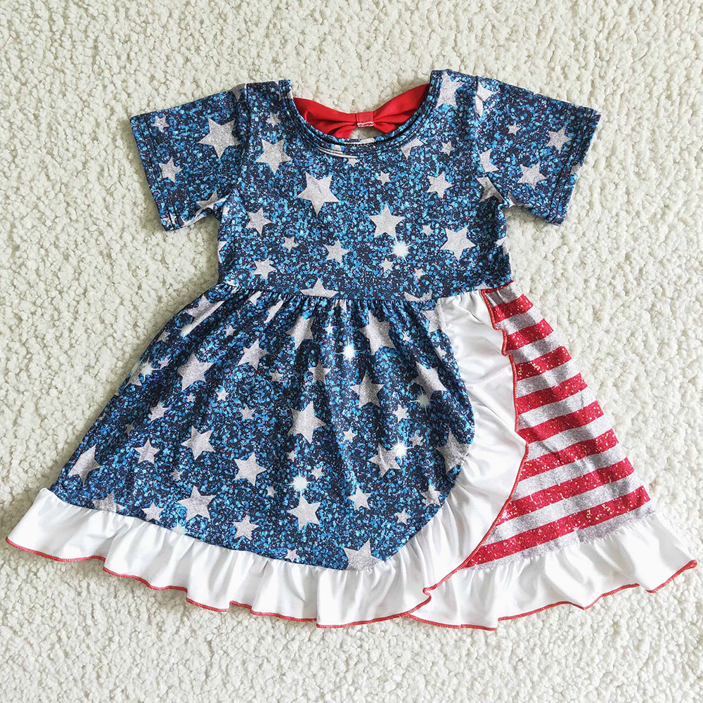 July 4th Baby Girls Dress Star Print Boutique Toddler Girls Clothes Dress GSD0033