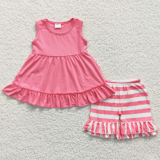 Summer Girls Clothes Pink Sleeveless Top Shorts Set C10-16