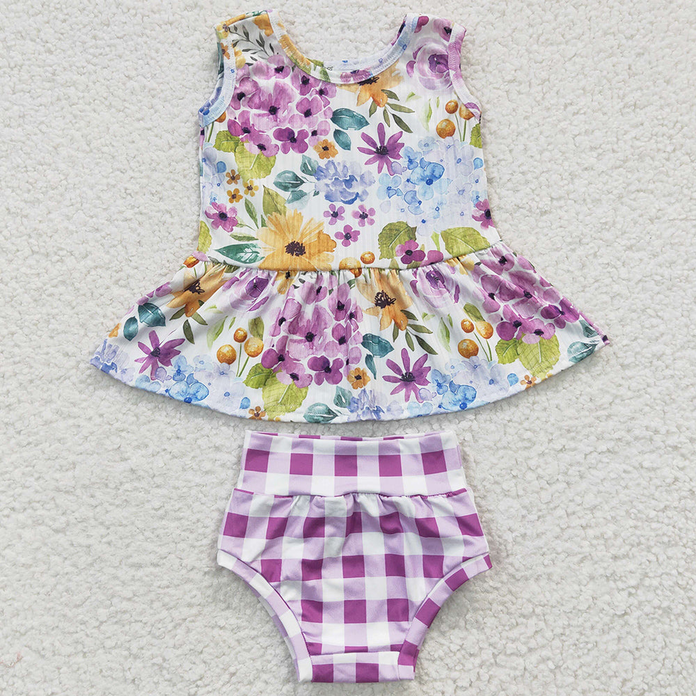 Flower Print Baby Girls Clothes Bummies Set GBO0086