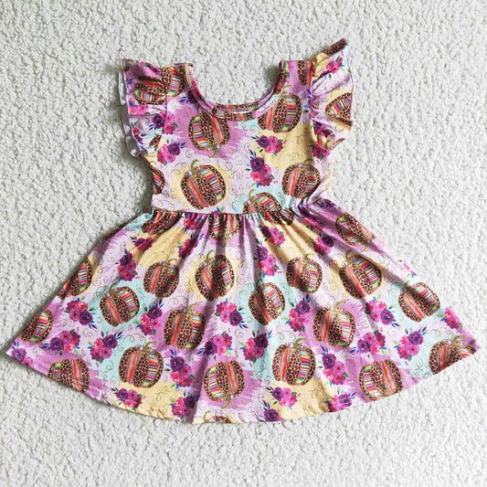 Boutique Baby Girl Dress Pumpkin Print Short Sleeve Girls Halloween Dress GSD0132