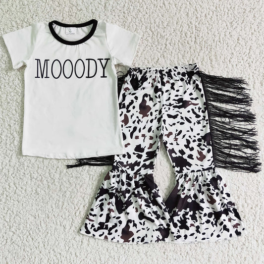 New Fashion Kids Clothes Girls Tassel Bell Bottom Outfits Cute Girl Clothes Set GSPO0160