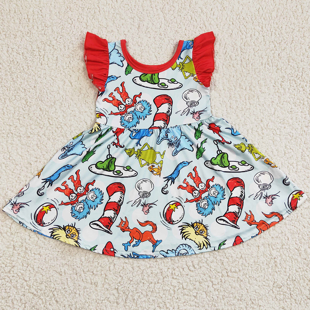 New Fashion Baby Girl Dress Cartoon Print Cute Girls Short Sleeve Dress GSD0211