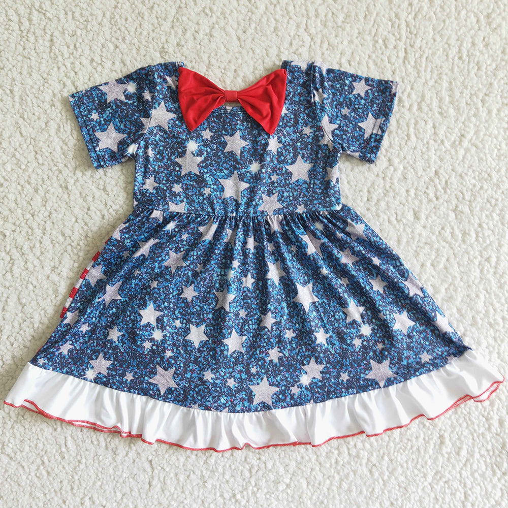 July 4th Baby Girls Dress Star Print Boutique Toddler Girls Clothes Dress GSD0033