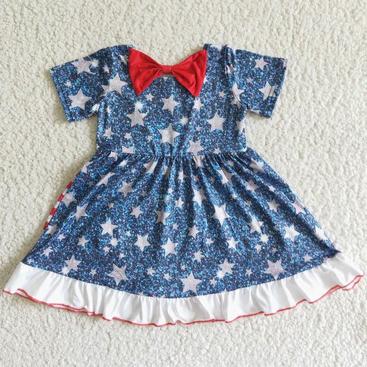 July 4th Baby Girls Dress Star Print Boutique Toddler Girls Clothes Dress GSD0033