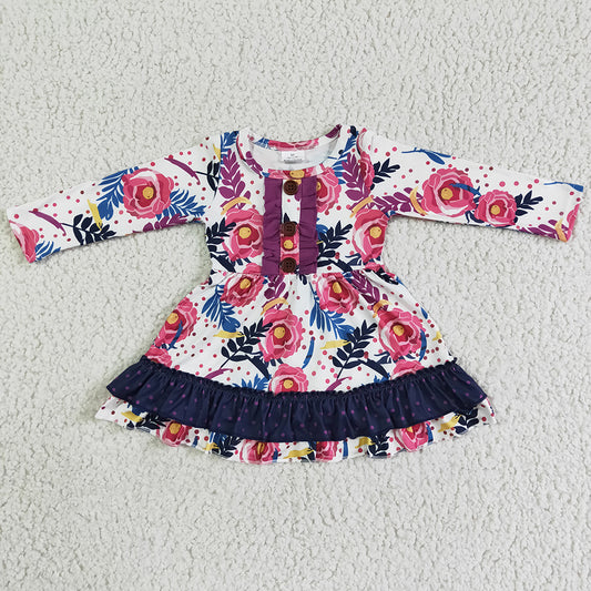 Cute Girls Dress Flower Print Boutique Toddler Baby Girls Dresses 6 A28-14