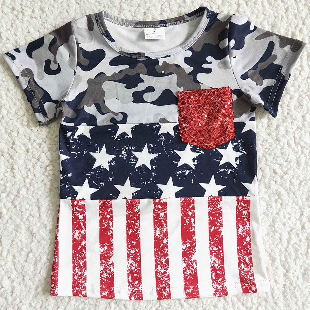 New Fashion Boys T-shirt Short Sleeve July 4th Boutique Baby Boys Clothing Star Print T-shirt BT0008