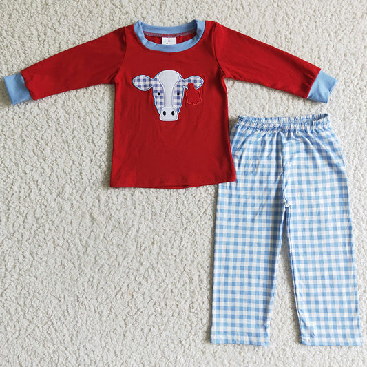 Cow Embroidery Baby Girls Clothes Boutique Fall Winter Outfits GLP0068 BLP0019