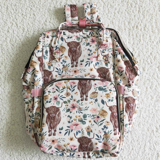 New Fashion Mommy Bags Cow Flower Print Cute Baby Girls Backpack BA0001-M