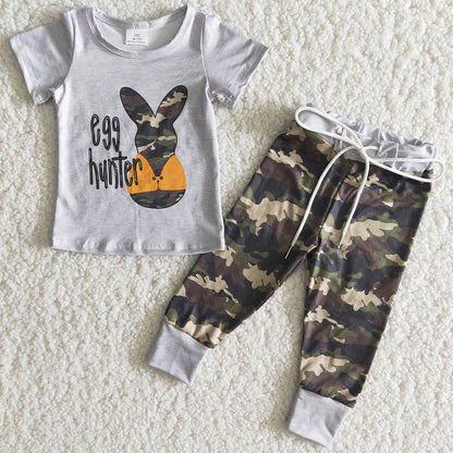 Hot Sale Toddler Boys Clothes Easter Bunny Boutique Kid Boys Clothing Egg Hunter Fashion Baby Boys Clothing Short Sleeve Pant Set B16-23