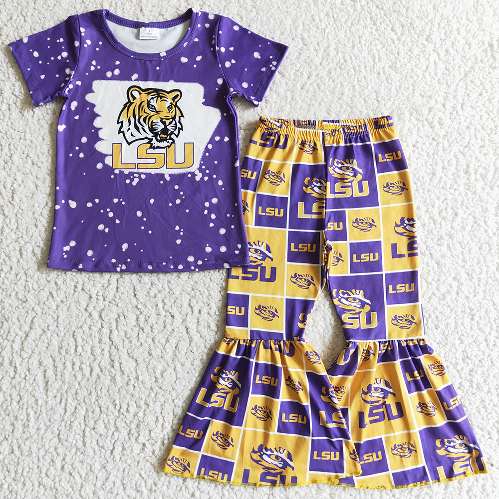 RTS Baby Girl Clothes Short Sleeve Bell Pants Set Purple GSPO0210