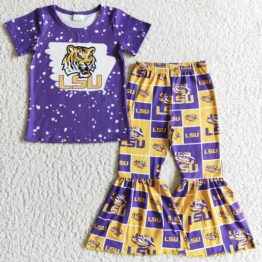 RTS Baby Girl Clothes Short Sleeve Bell Pants Set Purple GSPO0210