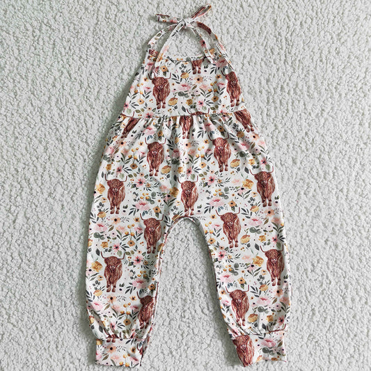 New Fashion Toddler Girls Jumpsuit Summer Cow Flower Print Cute Baby Girls Jumpsuit Romper SR0042