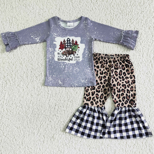 Hot Sale Baby Girl Clothes Set Christmas Tree Print Cute Girls Clothing Long Sleeve Bell Bottom Outfit 6 A3-5