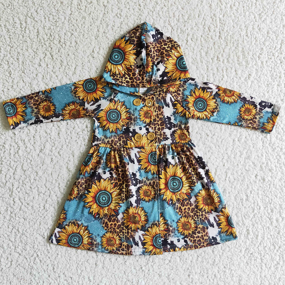 New Fashion Baby Girl Dress Sunflower Leopard Boutique Girls Dresses Coat GT0028