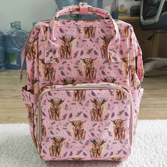 New Arrival Mommy Bags Cow Flower Print Boutique Baby Girls Backpack BA0016