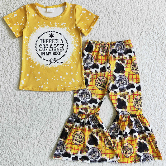 New Fashion Kids Designer Clothes Girls Bell Bottom Outfits Boutique Baby Girl Clothes Set GSPO0110