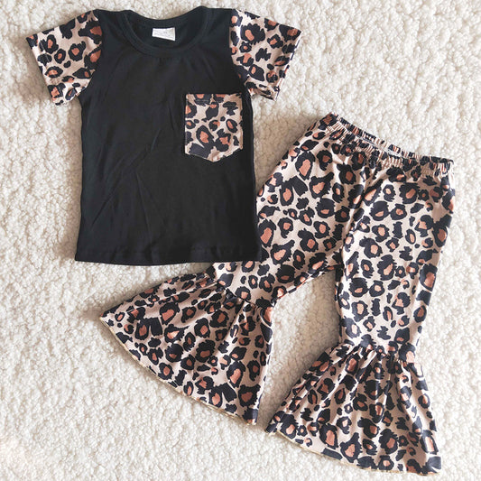 Kids Clothes Girls Top And Bells Set Fashion Leopard Baby Girls Clothes Outfits High Quality Wholesale Children Clothes B15-14