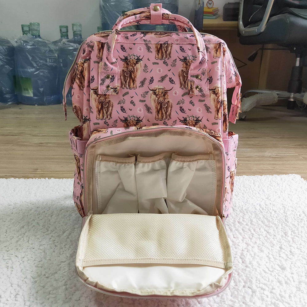 New Arrival Mommy Bags Cow Flower Print Boutique Baby Girls Backpack BA0016