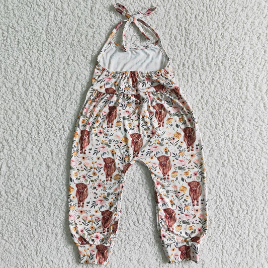 New Fashion Toddler Girls Jumpsuit Summer Cow Flower Print Cute Baby Girls Jumpsuit Romper SR0042