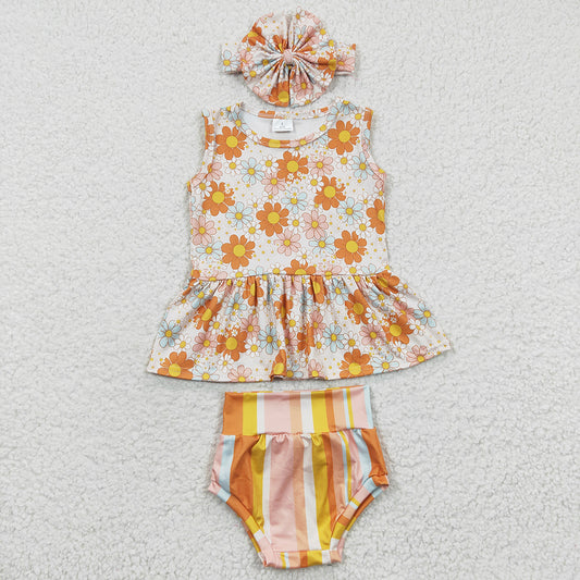 Baby Girl Clothes Bummies Shorts Flowers Print Stripe Bummie Sets GBO0106